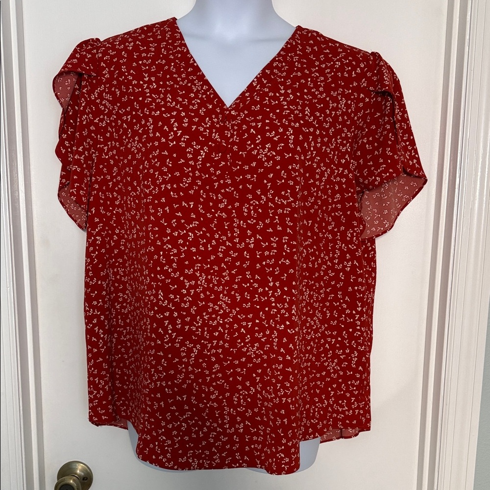 Elegant Red Geo Cream Print Blouse size 2 X